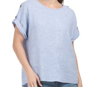 NWT Cable & Gauge STUDIO Women's Linen Blend Chambray Cross Dye Top Size S